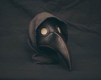 Plague Doctor Mask Leather Black, Medieval Bird Mask, Steampunk Masquerade Halloween Mask