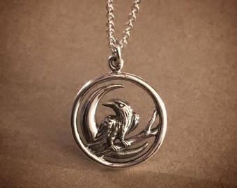 Raven and the Moon Necklace - Sterling Silver