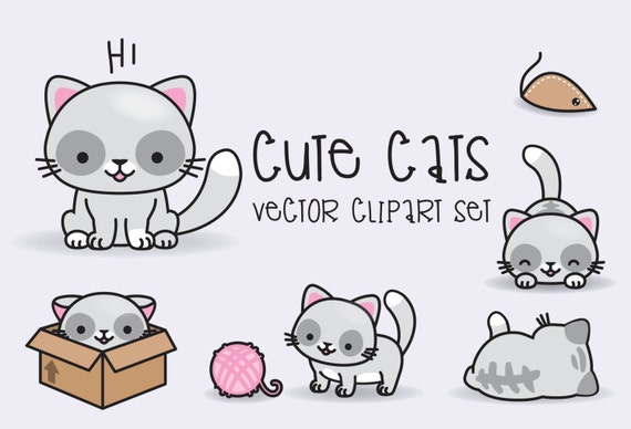 Premium Vector Clipart Kawaii Cats Cute Cats Clipart Set