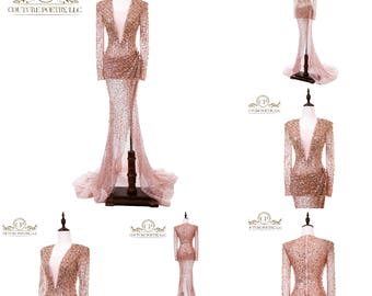 Sheer Beaded Red Carpet Gown