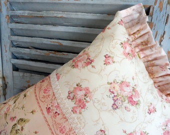 Pink and Roses everywhere on this Cottage Style Pillow!