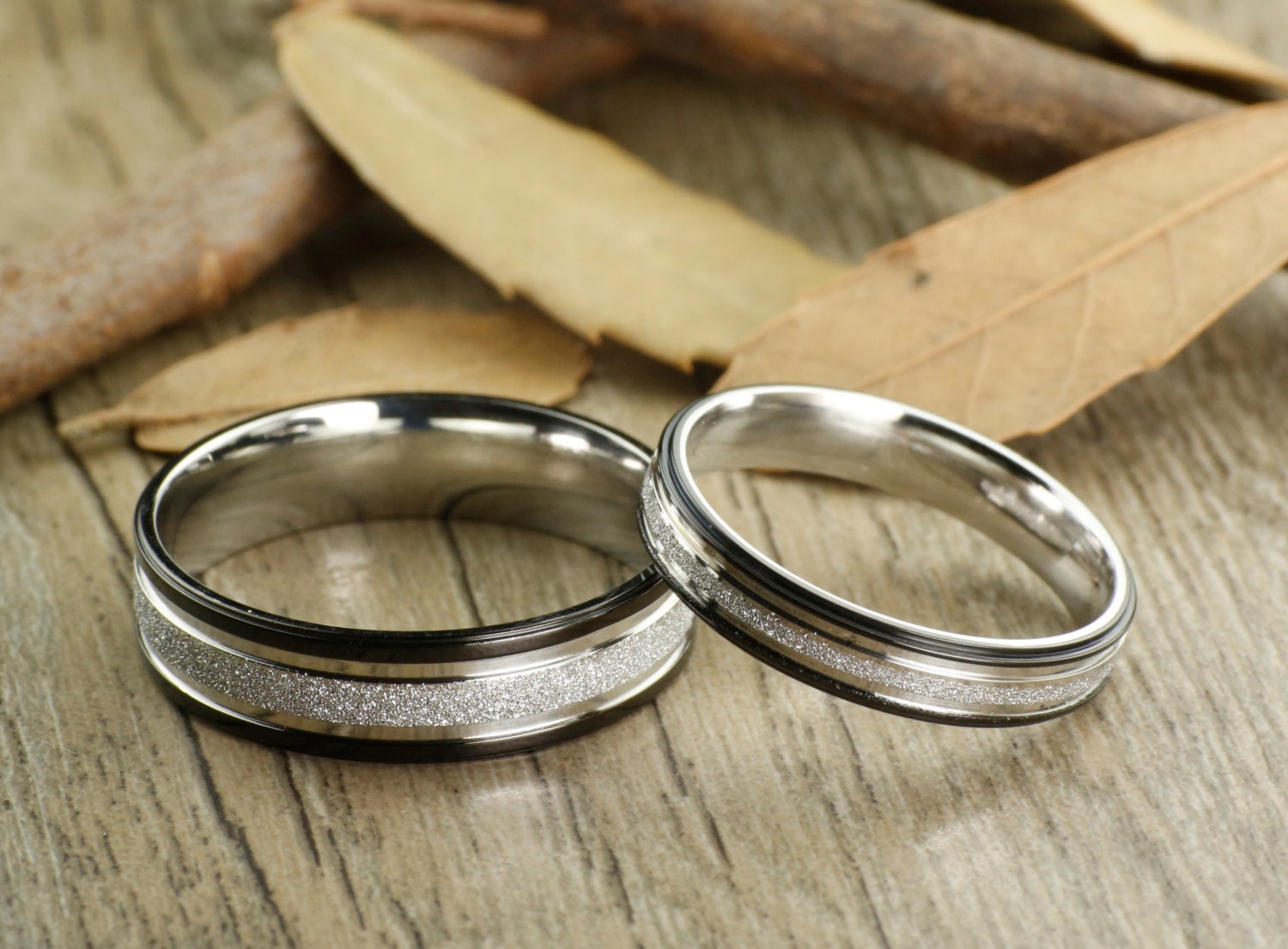 Handmade Matching Wedding Bands Couple Rings Set Titanium