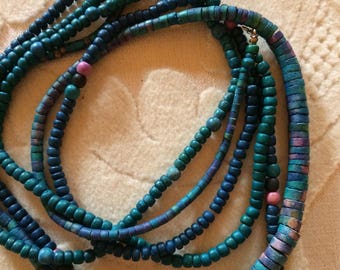 Mostly Aqua Wooden Bead Necklace