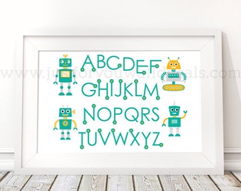 Robot Alphabet Poster - Nursery Wall Art, Robot Poster, Alphabet Wall Art, Alphabet Nursery Art, Alphabet Nursery, Nursery Art - 22-0039