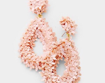 Pink Flower Cluster Teardrop Earrings
