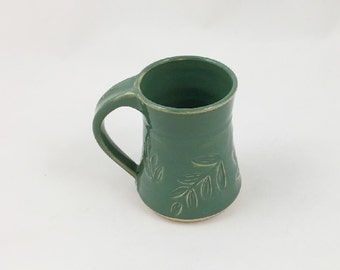 Leaf Green Pottery Mug 10 ounce Handmade by Daisy Friesen