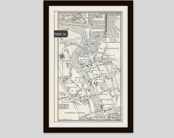 Baghdad Iraq Map, City Map, Street Map, 1950s Middle East, Black and White, Retro Map Decor, City Street Grid, Historic Map