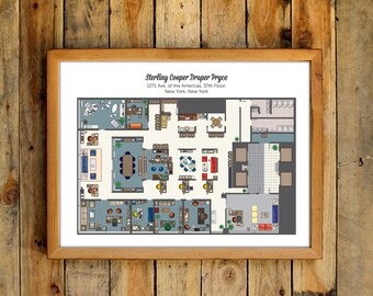 Mad Men Floor Plans Sterling Cooper Draper Pryce Office Poster Don Partners TV Show Advertising Agency Wall Art Blueprint Fan Gift Idea