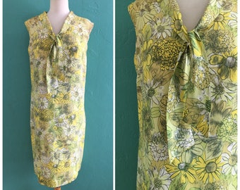 60's yellow floral shift dress