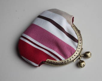 Kiss lock Purse, Stripe Tabby design Bag, Vintage style, Bronze clasp detailed, Money Pouch, Womens Wallet, Small Coin purse, Change Purse