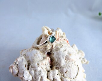 Aqua Sea Glass Sterling Stacking Ring - Size 6.25