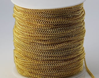 NEWnew 100 ft Gold Plated SOLDERED FACET sturdy Chunky Curb Chain - 2.7mm width Solder link - with Free Matching Jumpring (100 pcs)