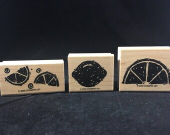 Orange Lime Slice Citrus Rubber Stamp - Used -