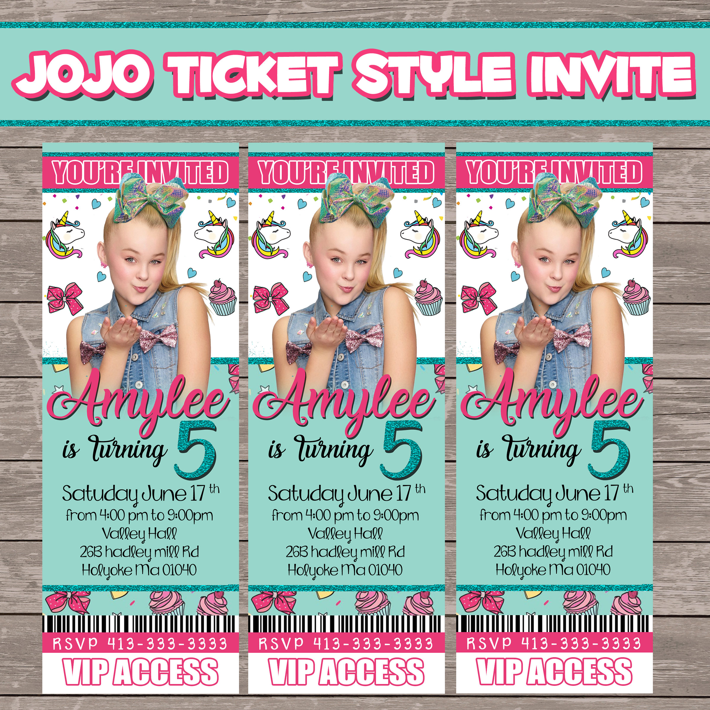 jojo siwa ticket style invite