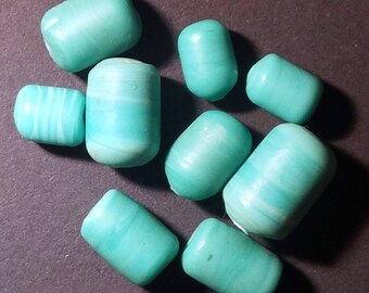 Vintage Turquoise Frosted Glass Barrel Beads