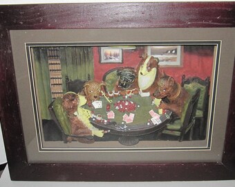 3D Dogs Playing Poker Shadow Box