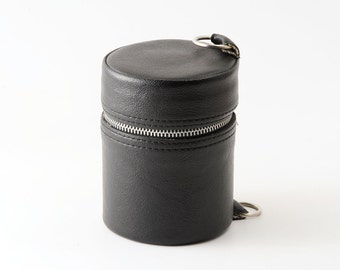Vintage Small / Medium Black Hard Lens Case With Red Inside - Very Good Condition Leather Effect