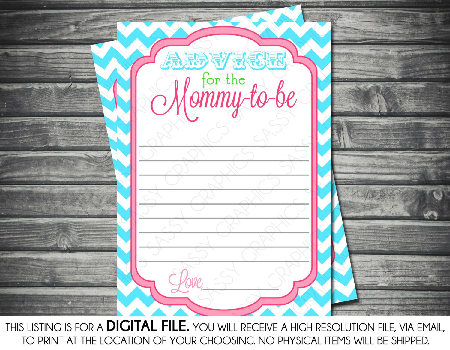 Instant Download Baby Shower Advice Card Chevron Pink