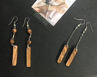 Sling shot olivewood handmade earrings , Sling shot with beads olivewood handmade earrings