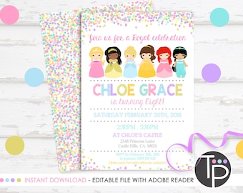 PRINCESS INVITATION, Instant Download, Princess Party Invitation, Princess Printable, Princess Birthday Invitation, Princess party, 0217