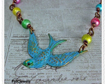 Bird Necklace, Flying Bird Necklace, Bluebird Necklace
