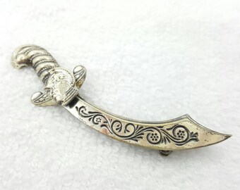Sterling Silver Sabre Sword Brooch Scimitar Knife