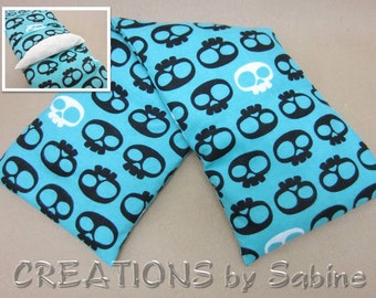 Microwaveable Corn Wrap, Washable Cover, Corn Pillow Hot Cold Pack Shoulder Back Sugar Skulls Skull Turquoise Cool / READY TO SHIP (488)