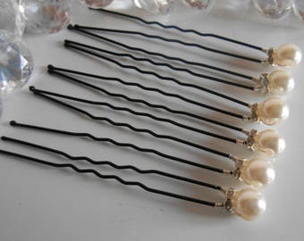 Set of 6 wedding hair pins ivory pearls and rhinestones