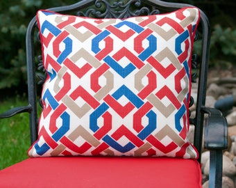 OUTDOOR PILLOW COVER - Red Blue And White Pillow Cover -Outdoor Throw Pillow Cover - Patio Decor - Red Outdoor Pillow Covers