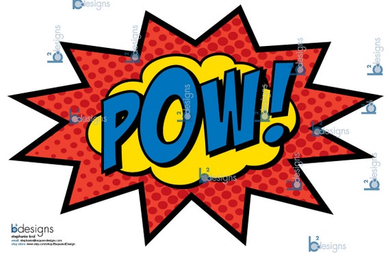 Superhero Party Signs Boom Pow Zap Bam Pop 11 x 17