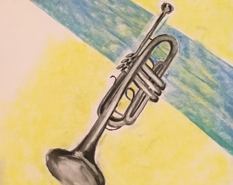 Trumpet pastel drawing pop art