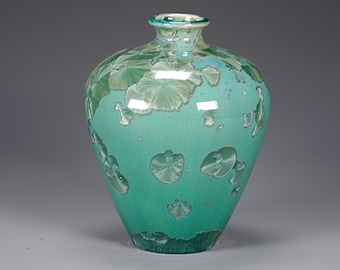 Porcelain Vase - Green - Crystaline Glaze - Hand Made Ceramics - FREE SHIPPING - #B-1-5088