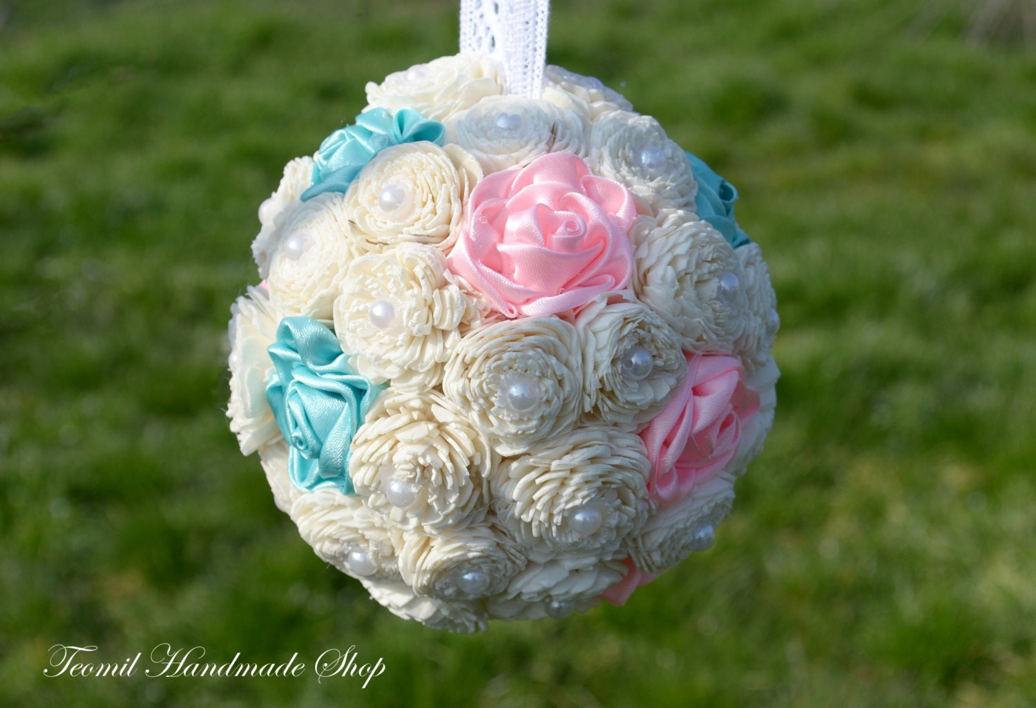 Kissing Ball Pink Mint Pomander Flower Girl Pomander