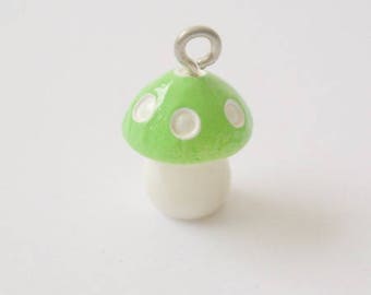 Resin - green white mushroom charm