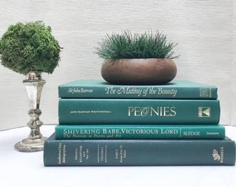 Green Coffee Table Books, Large Book Set, Coffee Table Decor, Shelf Decor