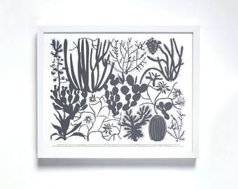 Large Print - 10 Cactus Screen Print -Charcoal Gray