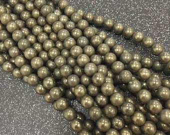 8mm Pyrite Round, Pyrite Round Beads, 8mm Pyrite Beads, 15" Strand, Round Pyrite Beads, Pyrite Beads, Pyrite Stone Beads, 8mm Pyrite Stones