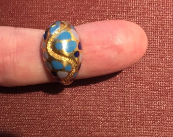 Vintage 18k solid gold/ enamel art-deco era ring 8.87 grams size 6 c1930s