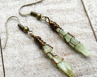 Kyanite Earrings, Green Kyanite Crystal, Kyanite Crystals, Kyanite Jewelry, Bohemian Earrings, Boho Earrings, Earthy Earrings, Rustic Jewels