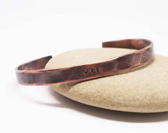 Ladies Copper Cuff, Roman Numeral Date Bracelet, 7th Anniversary Gift, Oxidized Copper Cuff, Copper Anniversary, VII