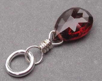 Garnet Birthstone Charm, Garnet Bracelet Charm, Garnet Necklace Charm, January Birthstone, Sterling Silver Wire Wrapped Pendant, Stone 1