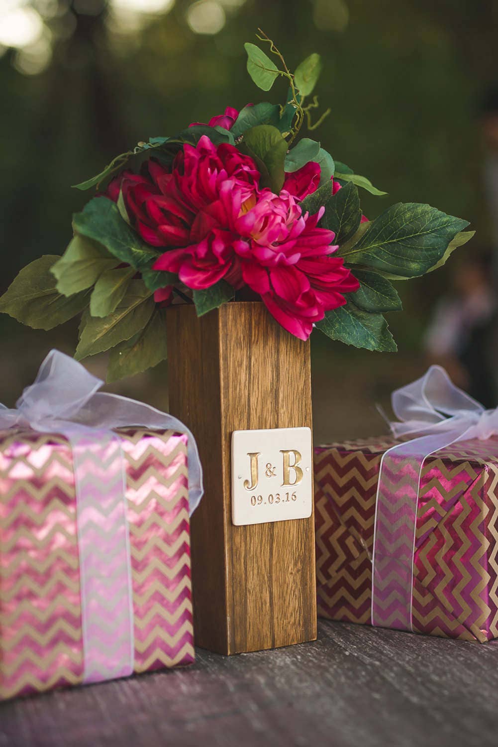 PERSONALIZED Wedding Gift Monogrammed Fruitwood Vase