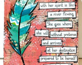 Feather Sign, Boho Feather, Colorful feather art, Mixed Media, Feather Wall Decor, Maya Angelou