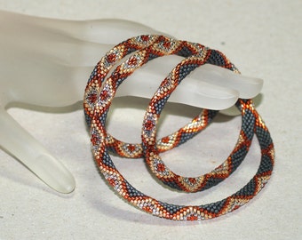 Charcoal and Diamonds ... Bead Crochet . Necklace . Geometric . Silver . Gold . Crimson Red . Metallic . Matte . Rope . Beautiful . Gift