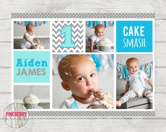 Plantilla de Smash, plantilla de Collage, pastel Smash Storyboard, plantilla de Storyboard, Blog Junta, cumpleaños Collage, smash azul gris pastel de torta