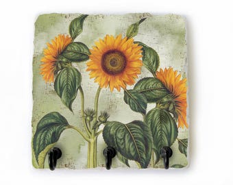 Sunflower Decor Key Hook, Decorative Hooks for Keys, Wall Key Holder, 3 Hook Key Rack, Wall Hooks, Sunflower Hooks, Key Hanger (81)