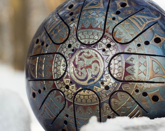 TANK DRUM ( handpan steel tongue drum handpan drum steel drum hank drum ) 9"/22cm " Om in the Sun " by Kosmosky + free Bag