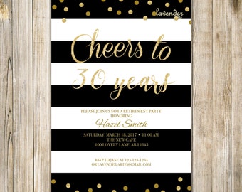 Gold CHEERS TO 30 35 YEARS Retirement Celebration Invitation