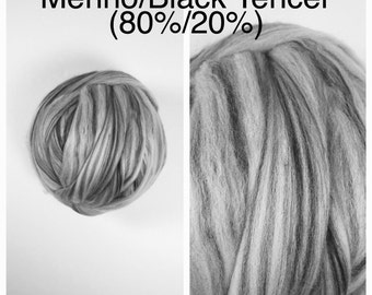 Ecru Merino Black Tencel Top / Ecru Merino Black Tencel 80/20 / Salt and Pepper Merino Tencel / 2oz 4oz 8oz