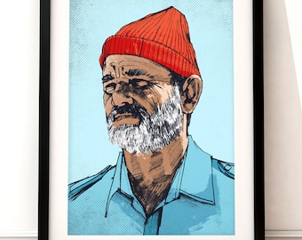 Steve Zissou portrait print, Bill Murray print, Wes Anderson print, The Life Aquatic, film print, Steve Zissuo, Bill Murray portrait